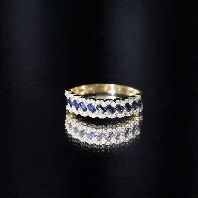 Natural Baguette Blue Sapphire Half Eternity Ring with Diamond