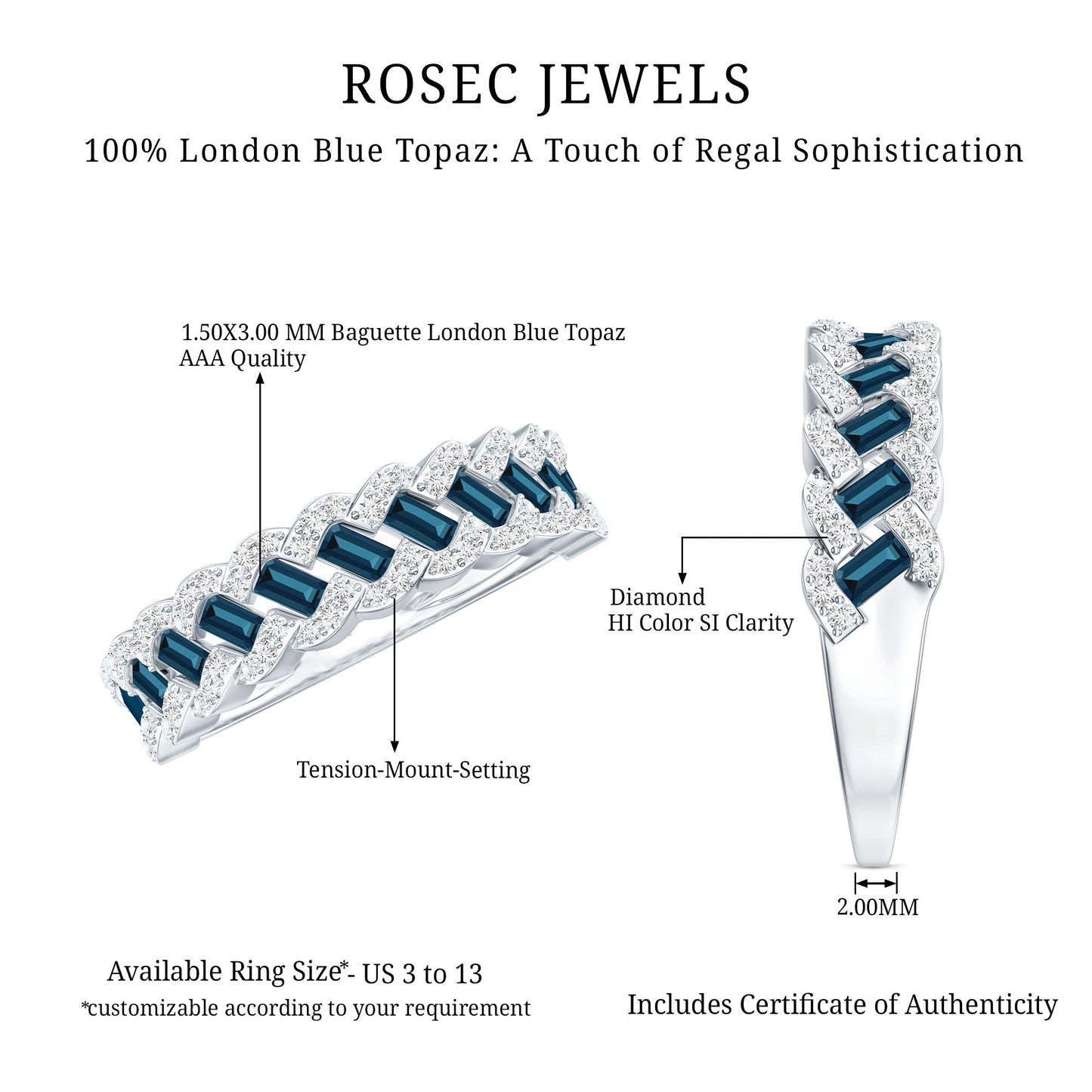 Real London Blue Topaz and Diamond Wedding Ring For Women