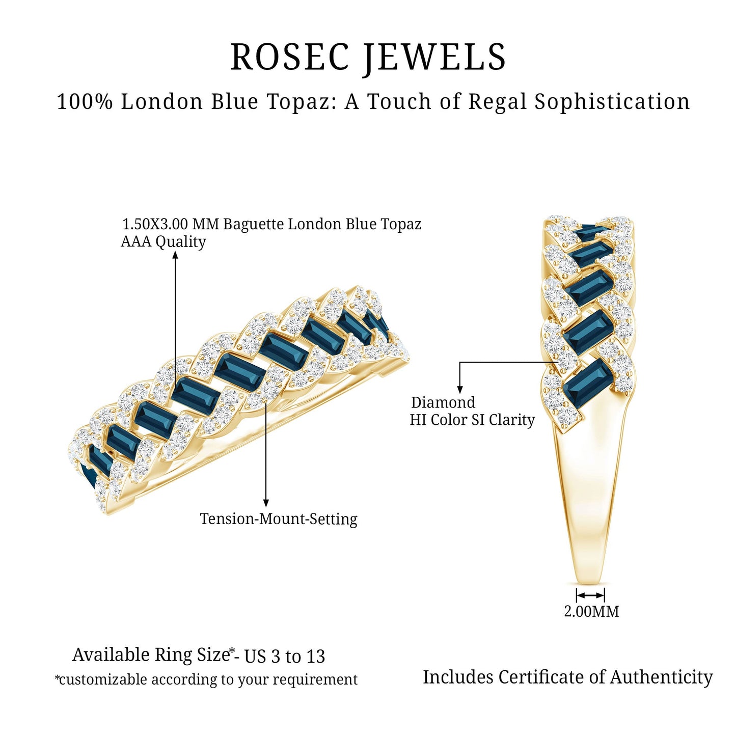 Real London Blue Topaz and Diamond Wedding Ring For Women