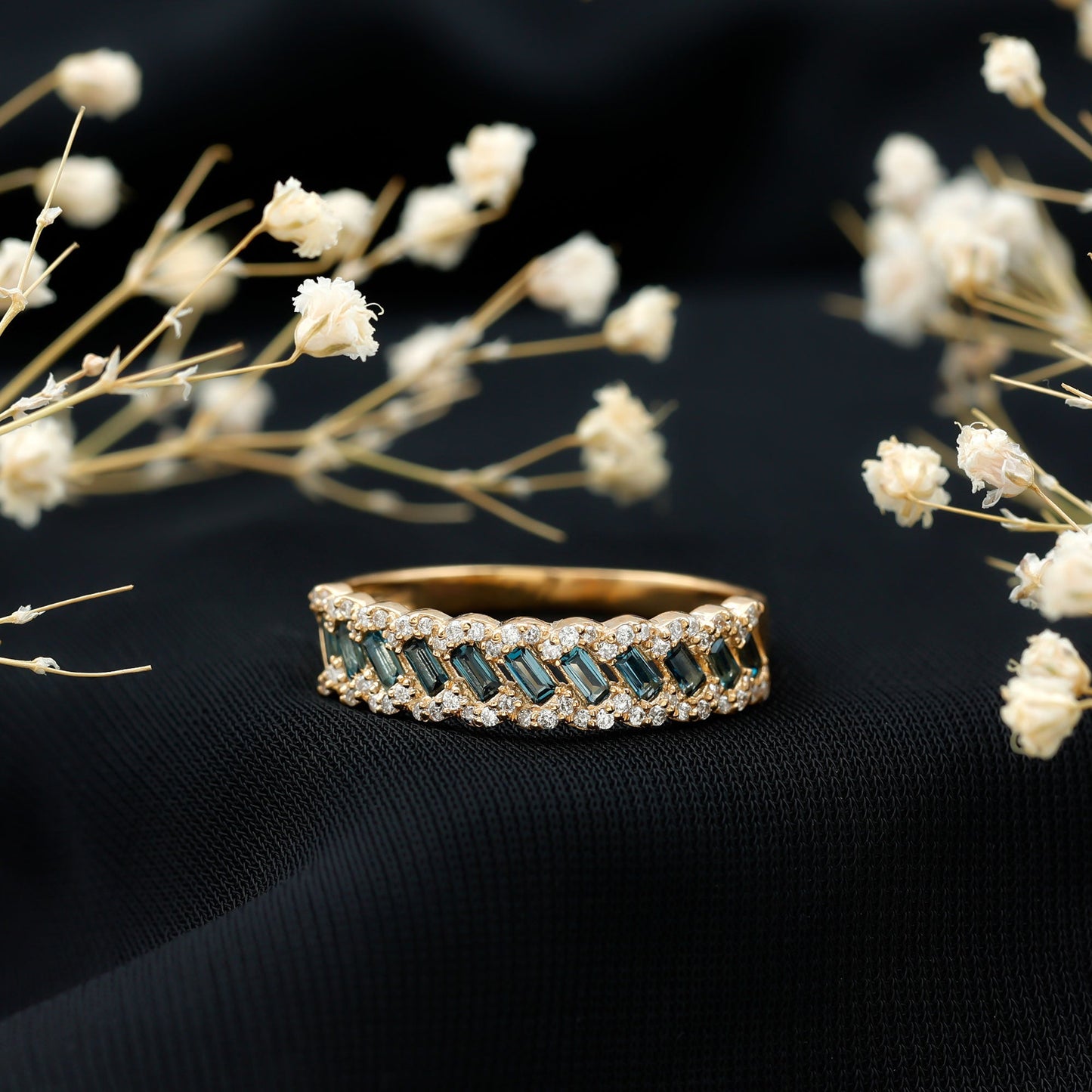 Real London Blue Topaz and Diamond Wedding Ring For Women