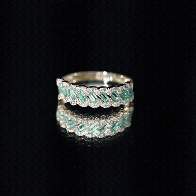 Baguette Emerald and Diamond Braided Half Eternity Band Ring
