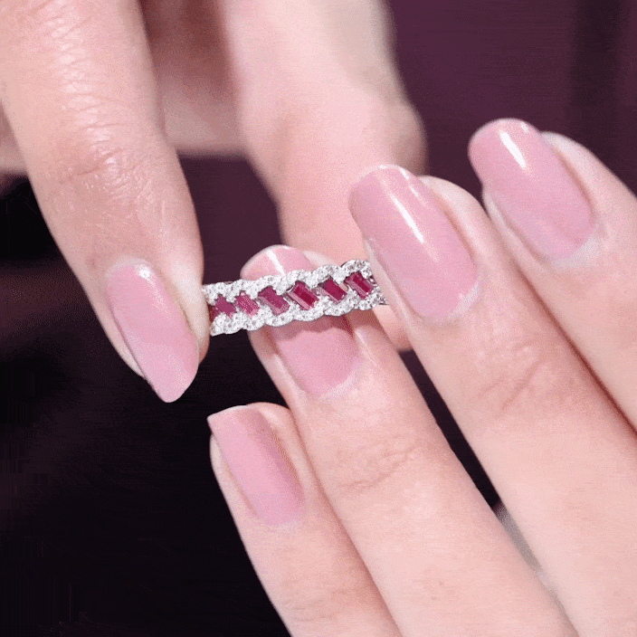 Natural Baguette Ruby Half Eternity Band with Diamond