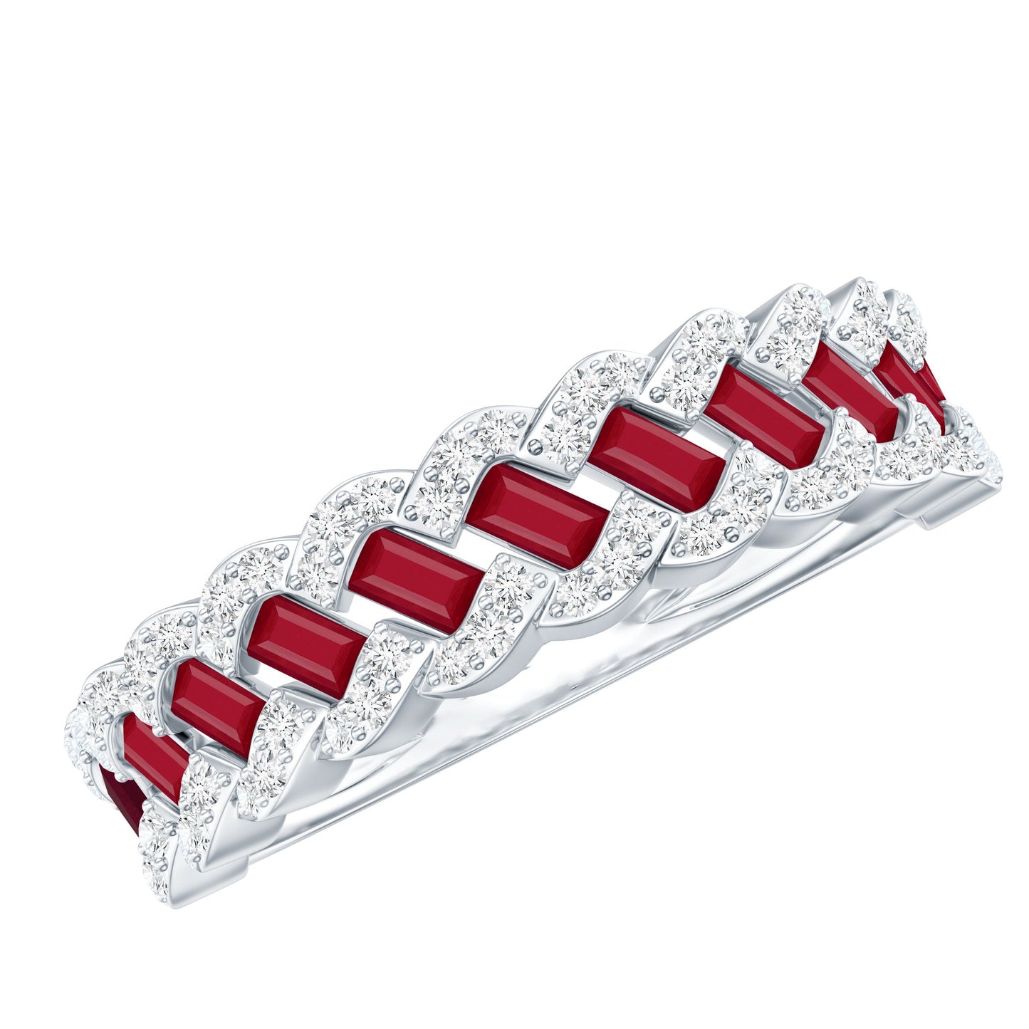Natural Baguette Ruby Half Eternity Band with Diamond