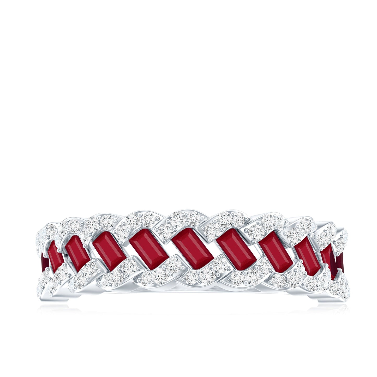 Natural Baguette Ruby Half Eternity Band with Diamond