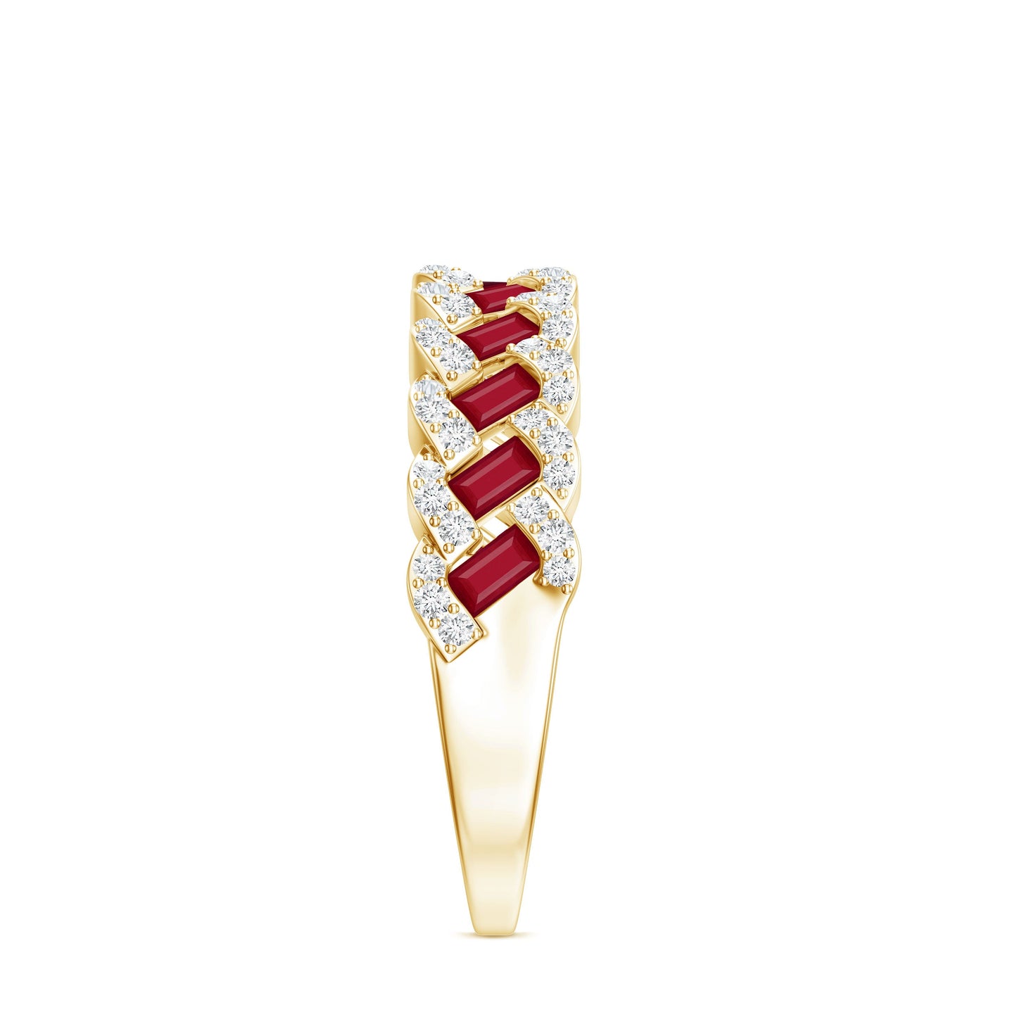 Natural Baguette Ruby Half Eternity Band with Diamond