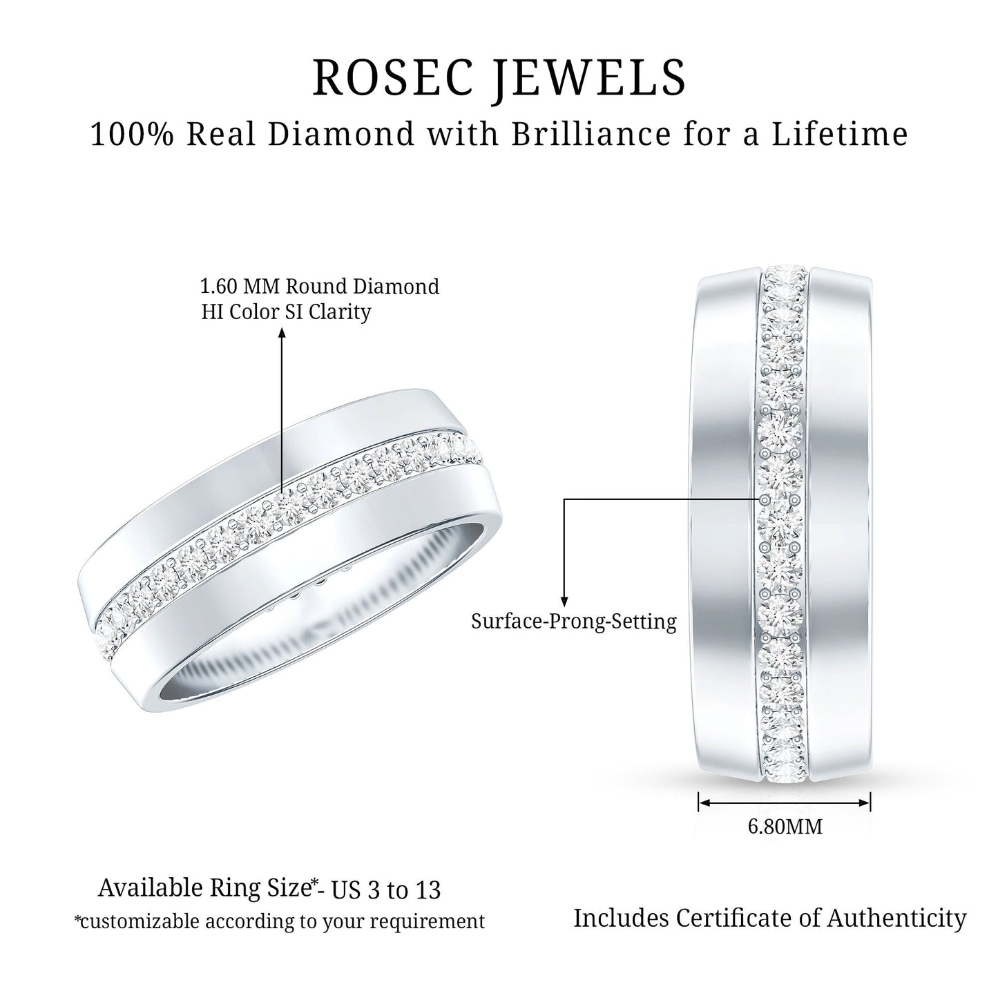 Certified Diamond Wide Wedding Band Ring