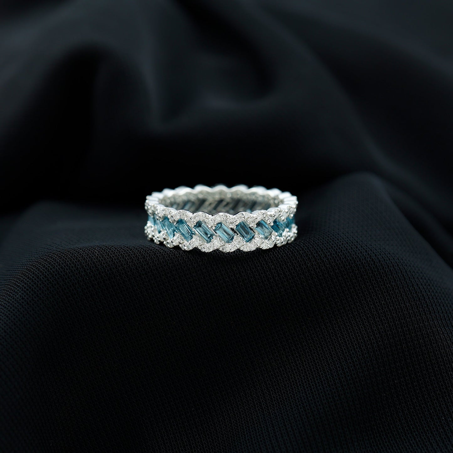 Baguette London Blue Topaz Full Eternity Band with Diamond