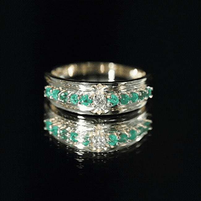 Real Diamond and Emerald Anniversary Ring for Women