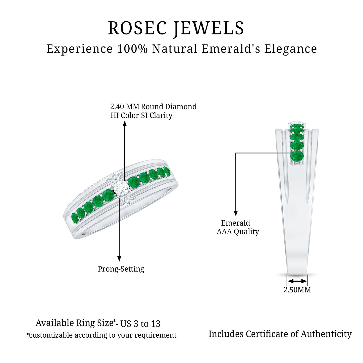 Real Diamond and Emerald Anniversary Ring for Women