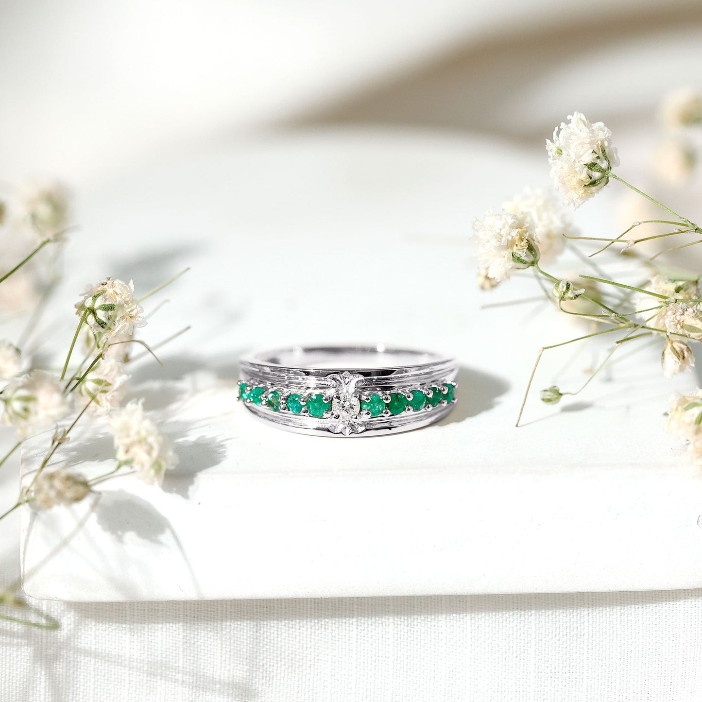 Real Diamond and Emerald Anniversary Ring for Women