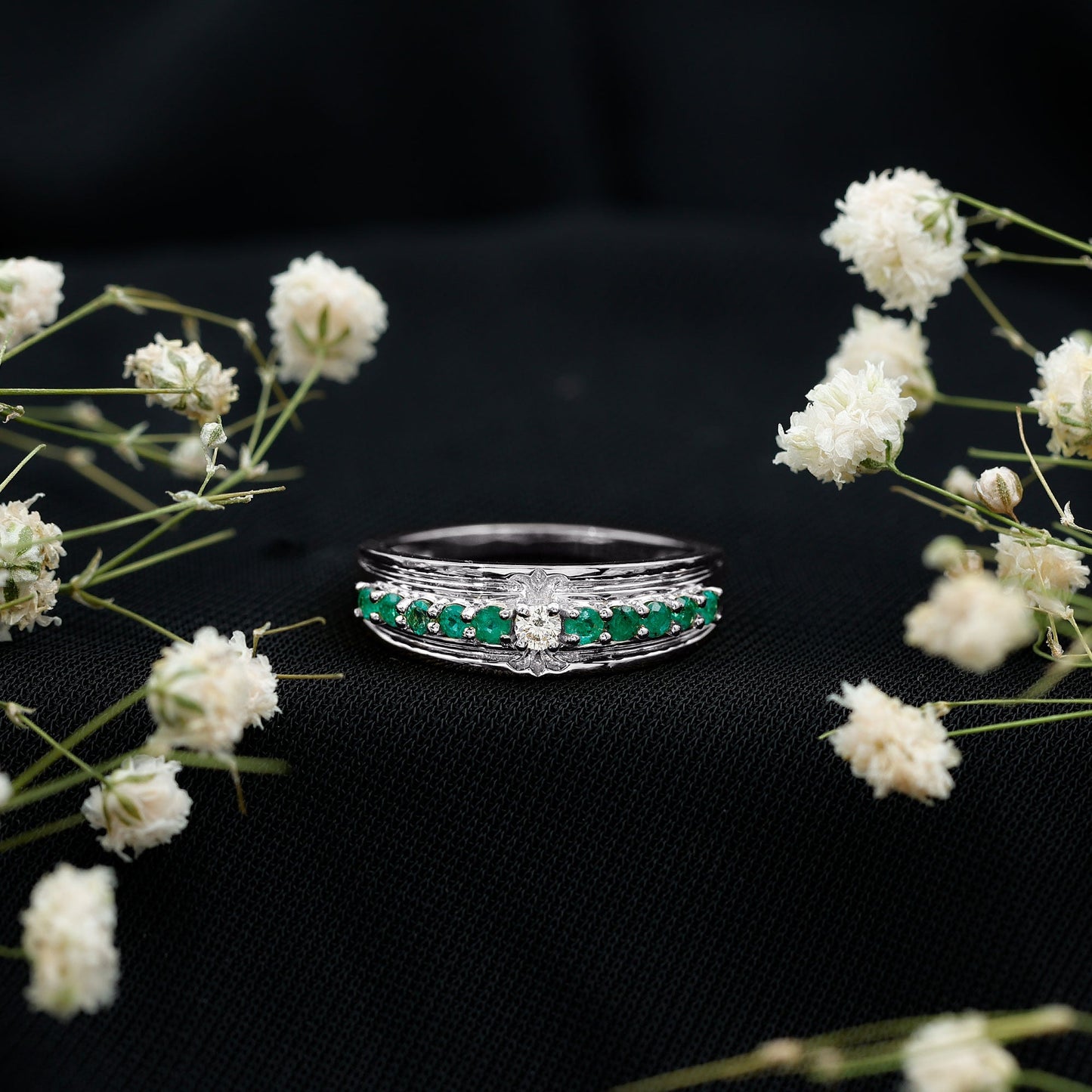 Real Diamond and Emerald Anniversary Ring for Women