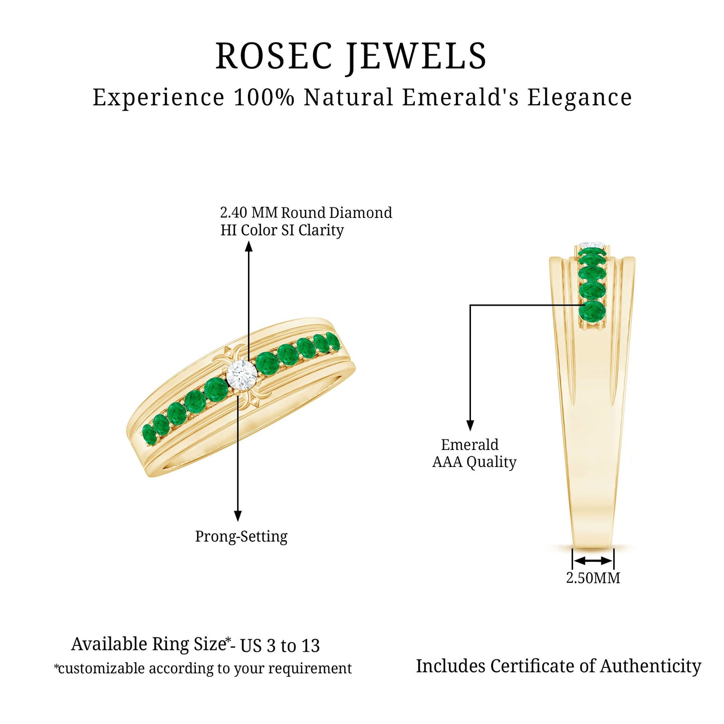 Real Diamond and Emerald Anniversary Ring for Women
