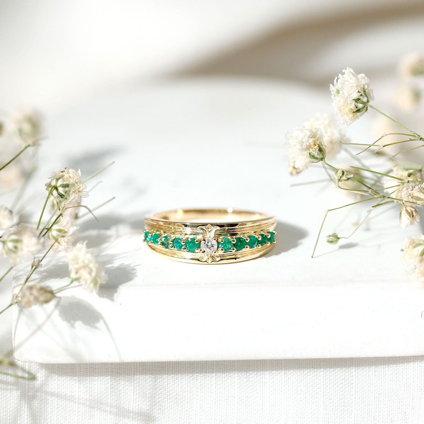 Real Diamond and Emerald Anniversary Ring for Women