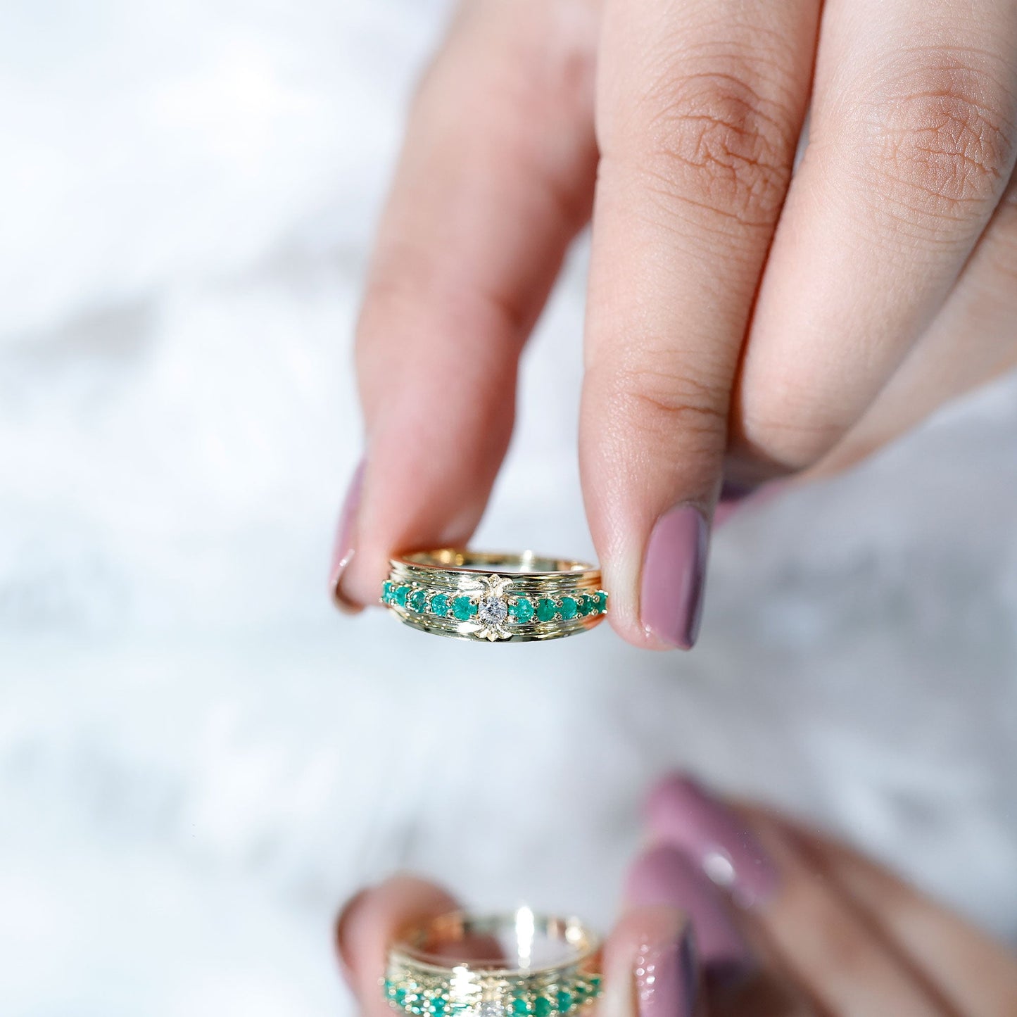 Real Diamond and Emerald Anniversary Ring for Women