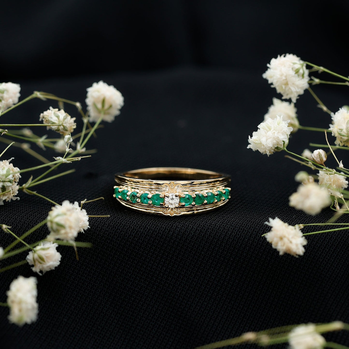 Real Diamond and Emerald Anniversary Ring for Women