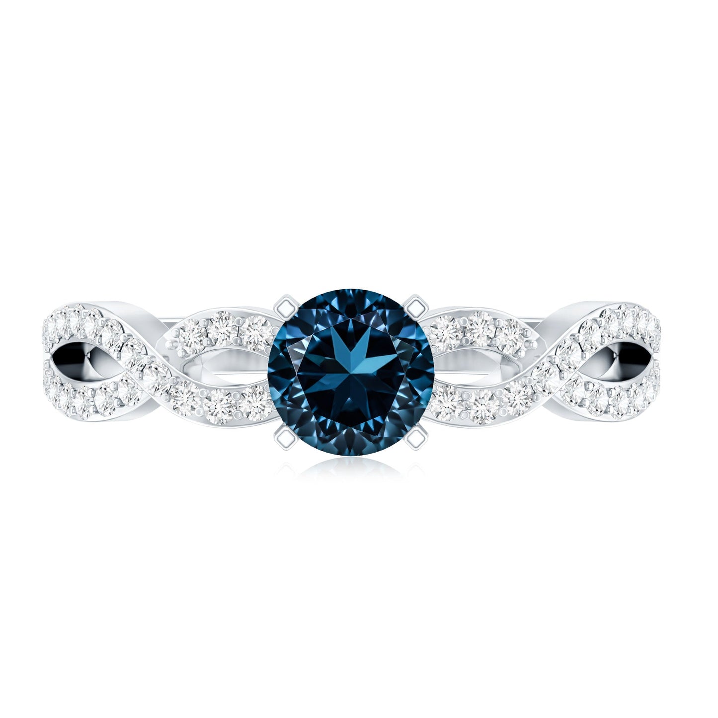 Round Blue Topaz Infinity Engagement Ring with Diamonds
