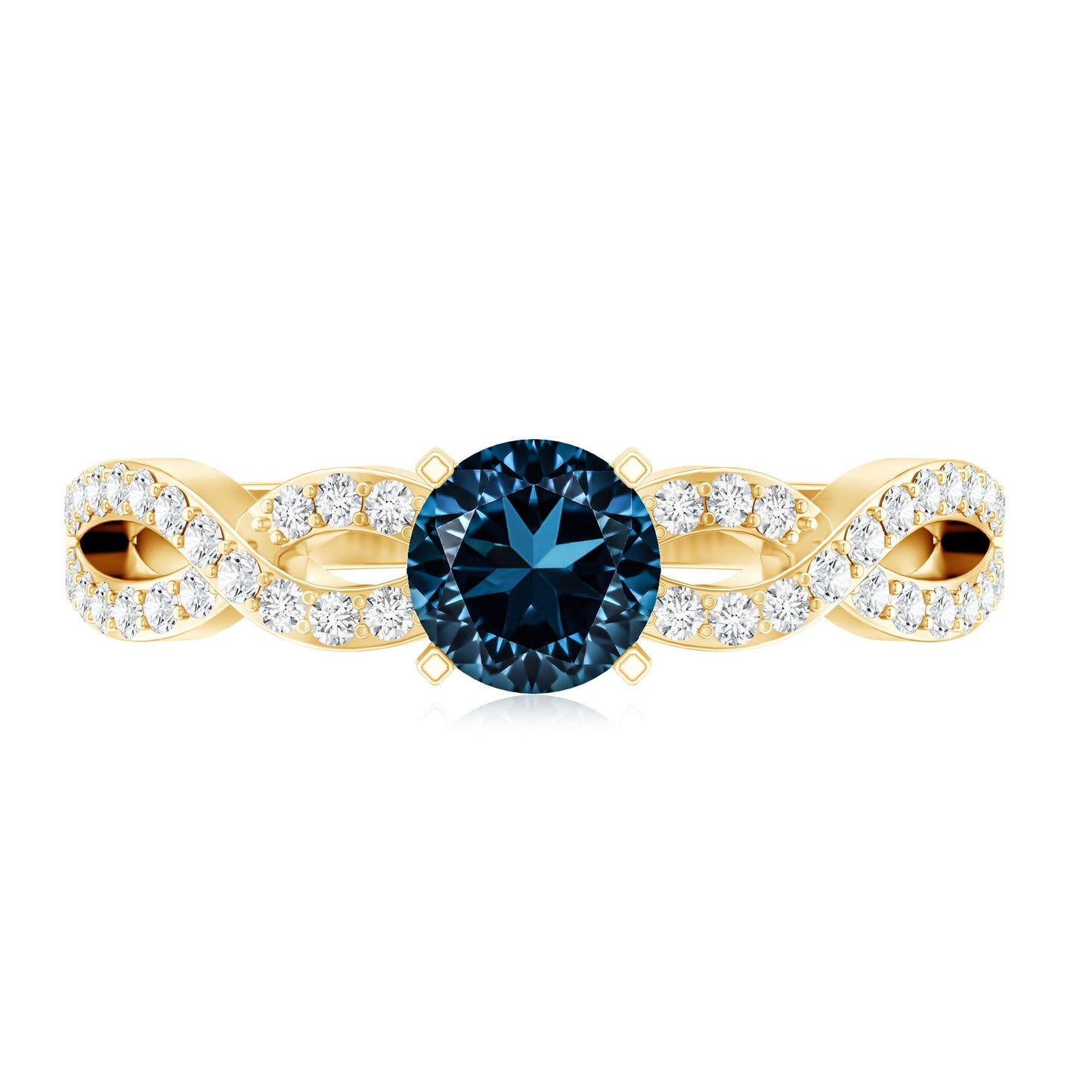 Round Blue Topaz Infinity Engagement Ring with Diamonds