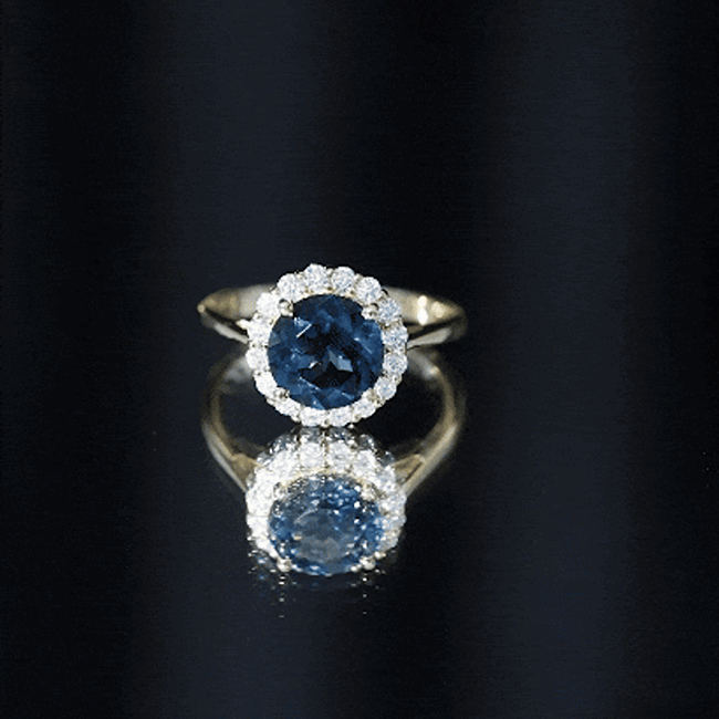 2 Carat Round London Blue Topaz Classic Engagement Ring with Diamond Halo