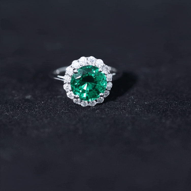 2 Carat Lab Grown Emerald Classic Engagement Ring with Diamond Halo