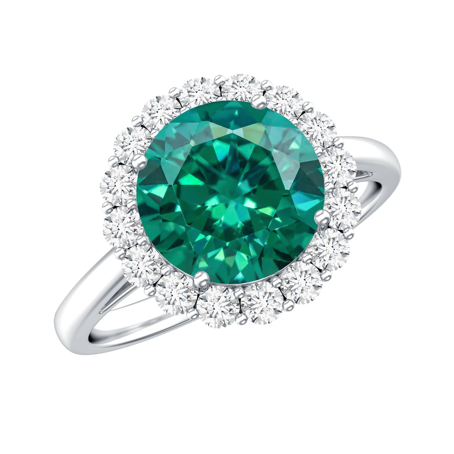 2 Carat Lab Grown Emerald Classic Engagement Ring with Diamond Halo
