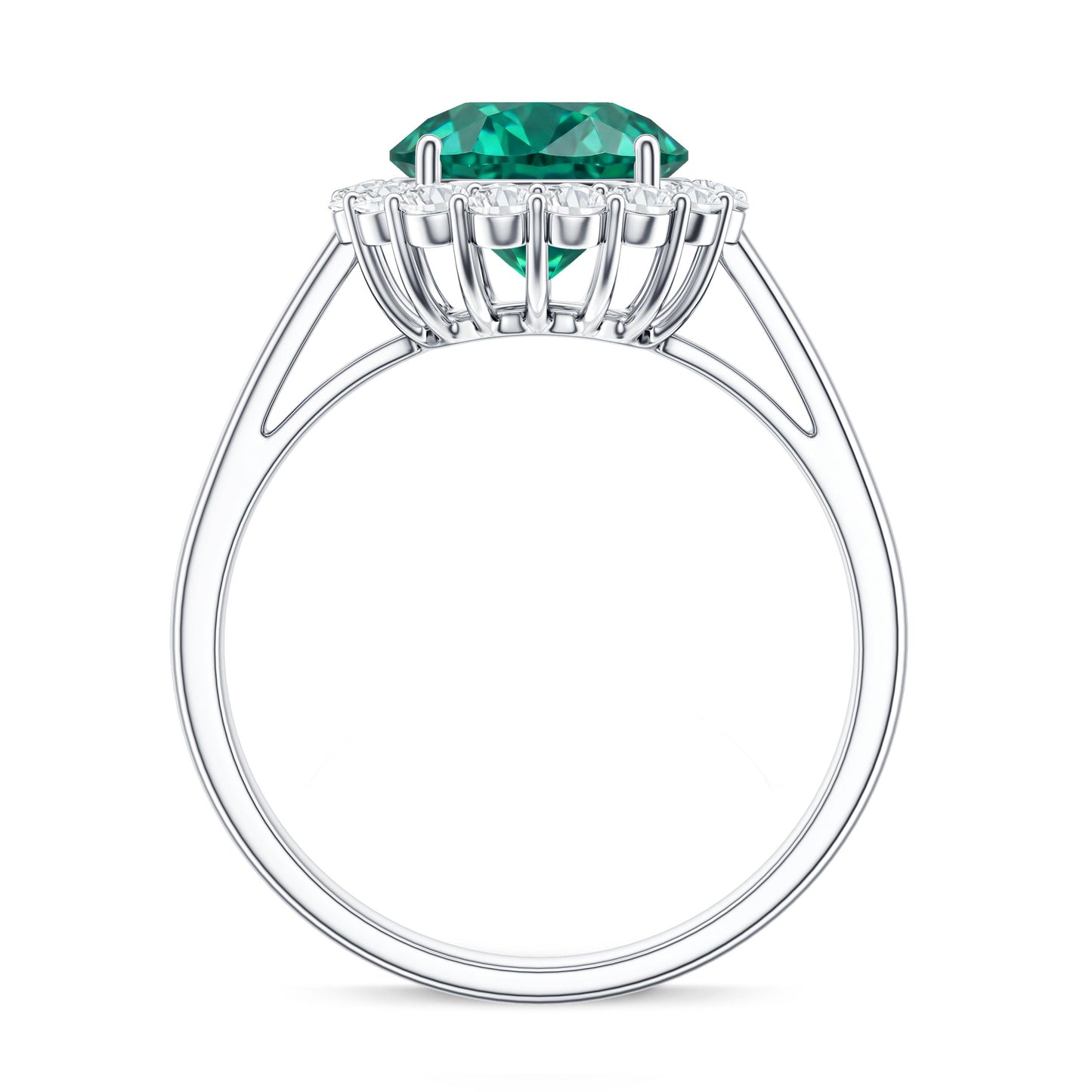 2 Carat Lab Grown Emerald Classic Engagement Ring with Diamond Halo
