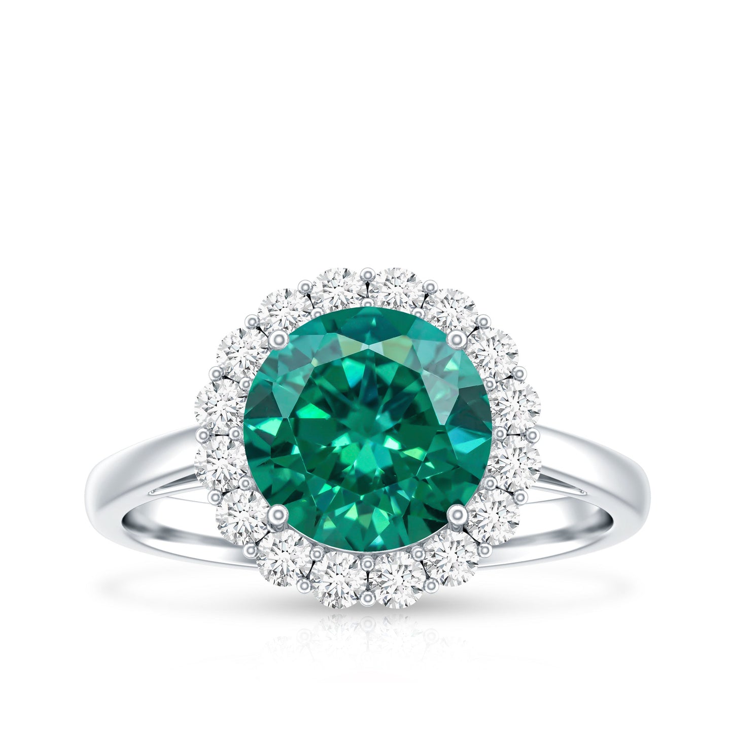 2 Carat Lab Grown Emerald Classic Engagement Ring with Diamond Halo