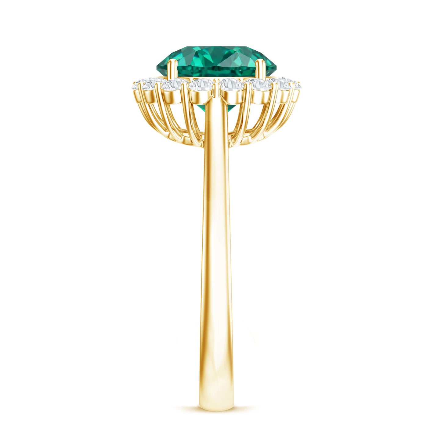 2 Carat Lab Grown Emerald Classic Engagement Ring with Diamond Halo