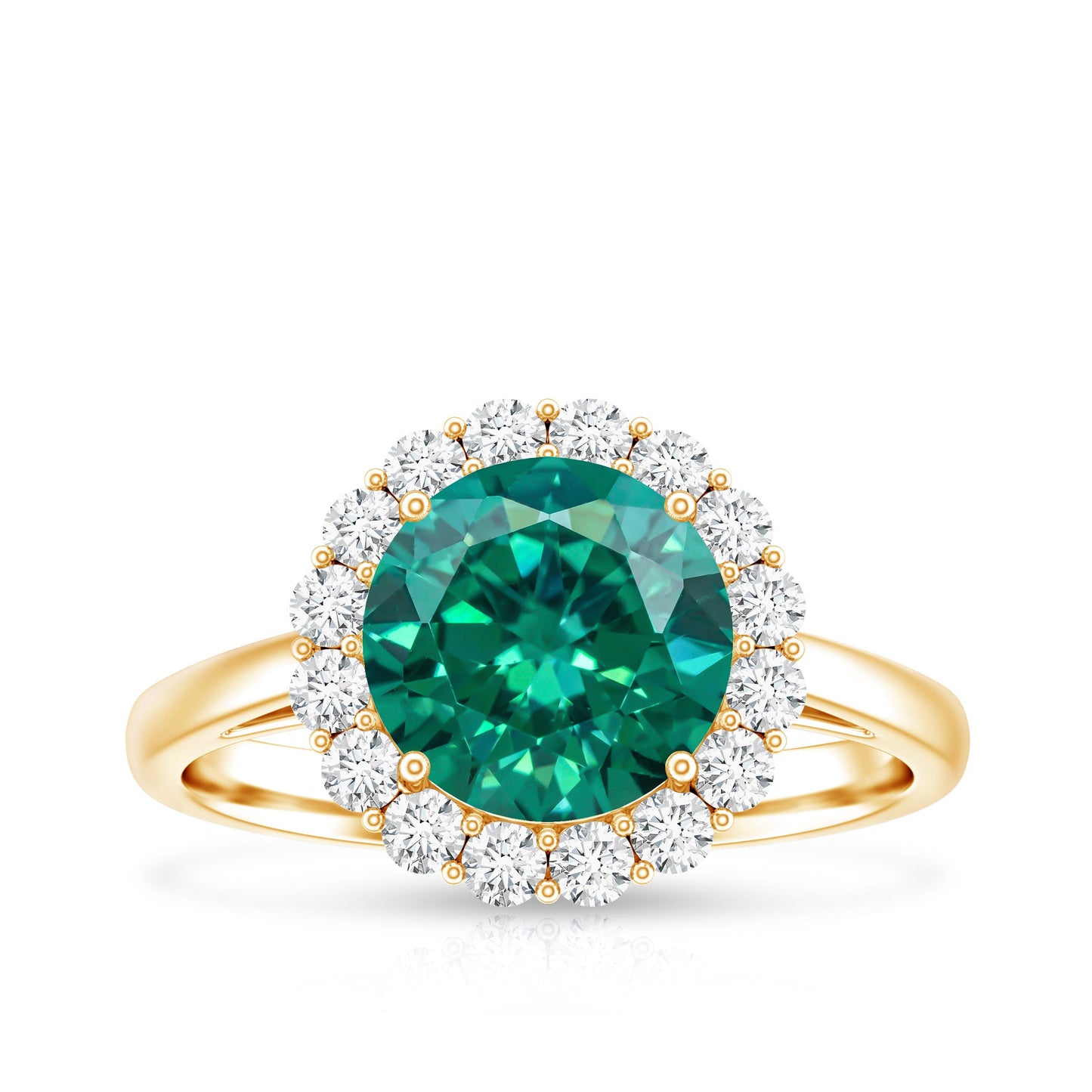 2 Carat Lab Grown Emerald Classic Engagement Ring with Diamond Halo