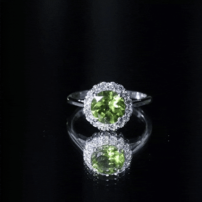 2 Carat Round Peridot and Diamond Halo Engagement Ring