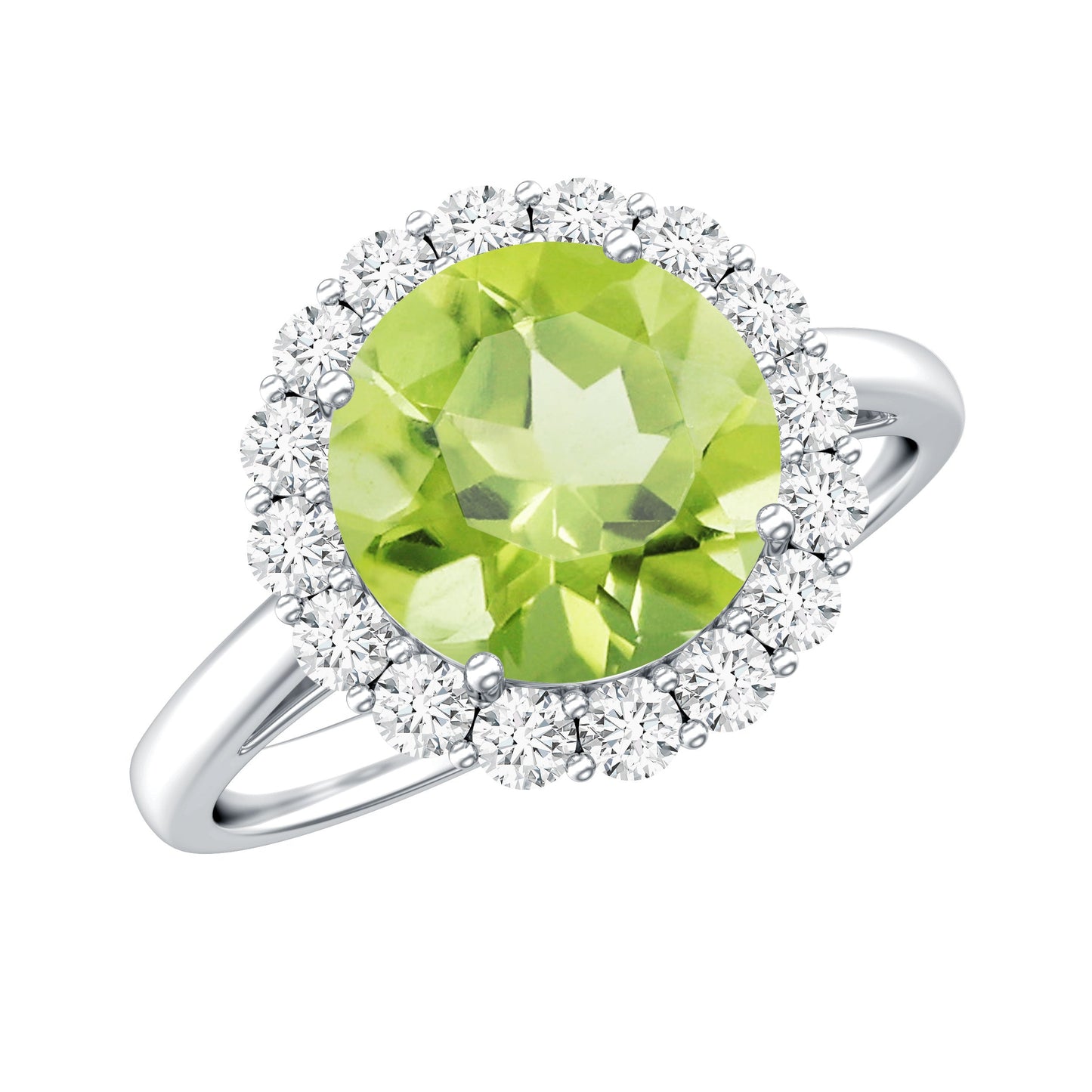 2 Carat Round Peridot and Diamond Halo Engagement Ring