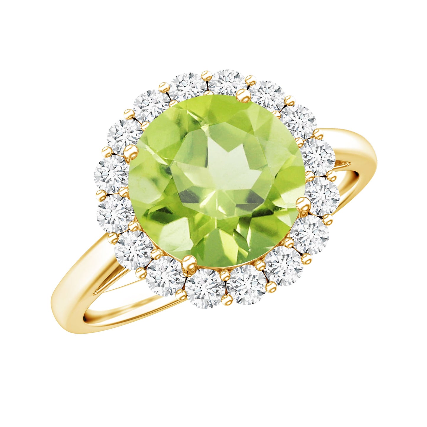 2 Carat Round Peridot and Diamond Halo Engagement Ring