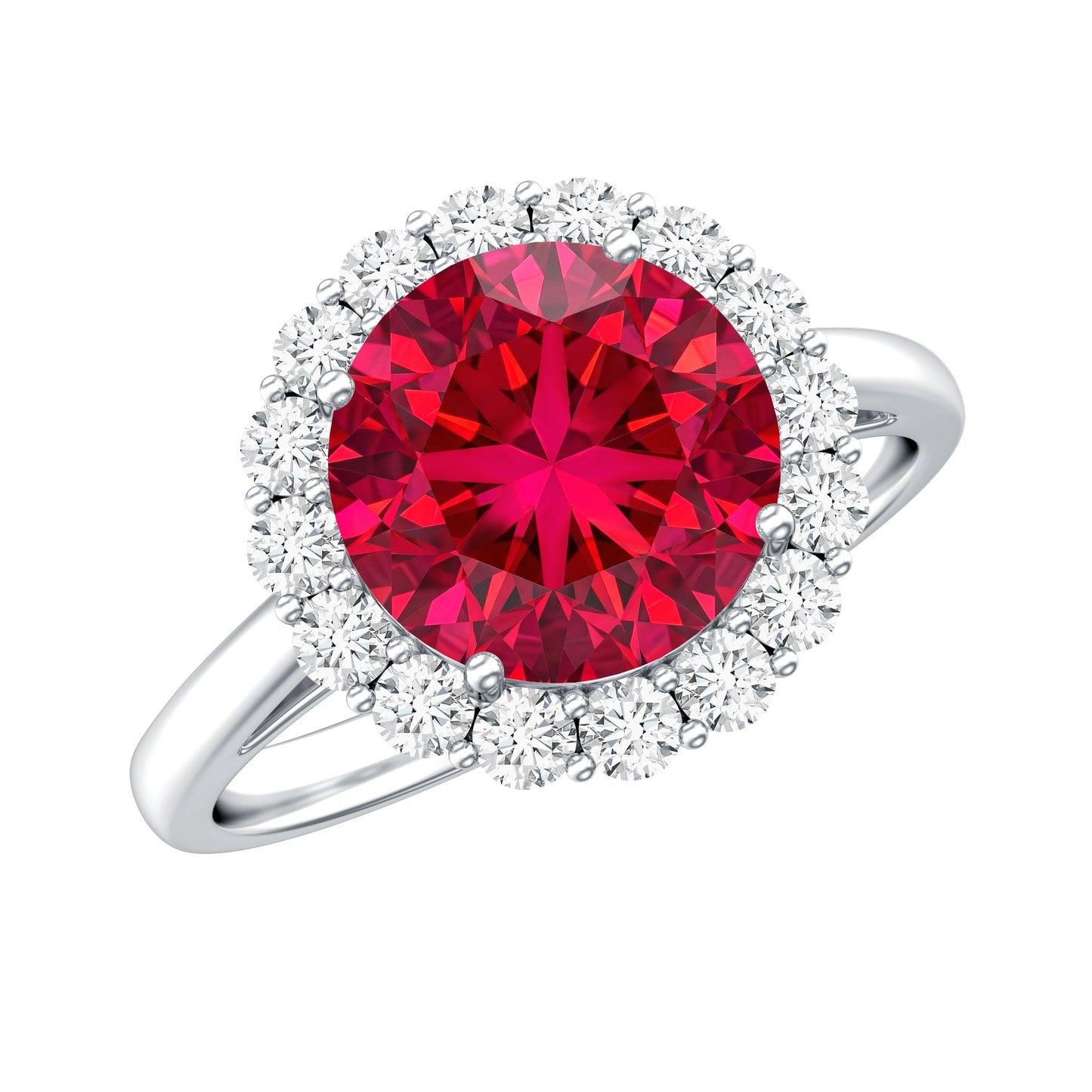 Lab Created 2.3 Carat Ruby Halo Engagement Ring with Diamonds