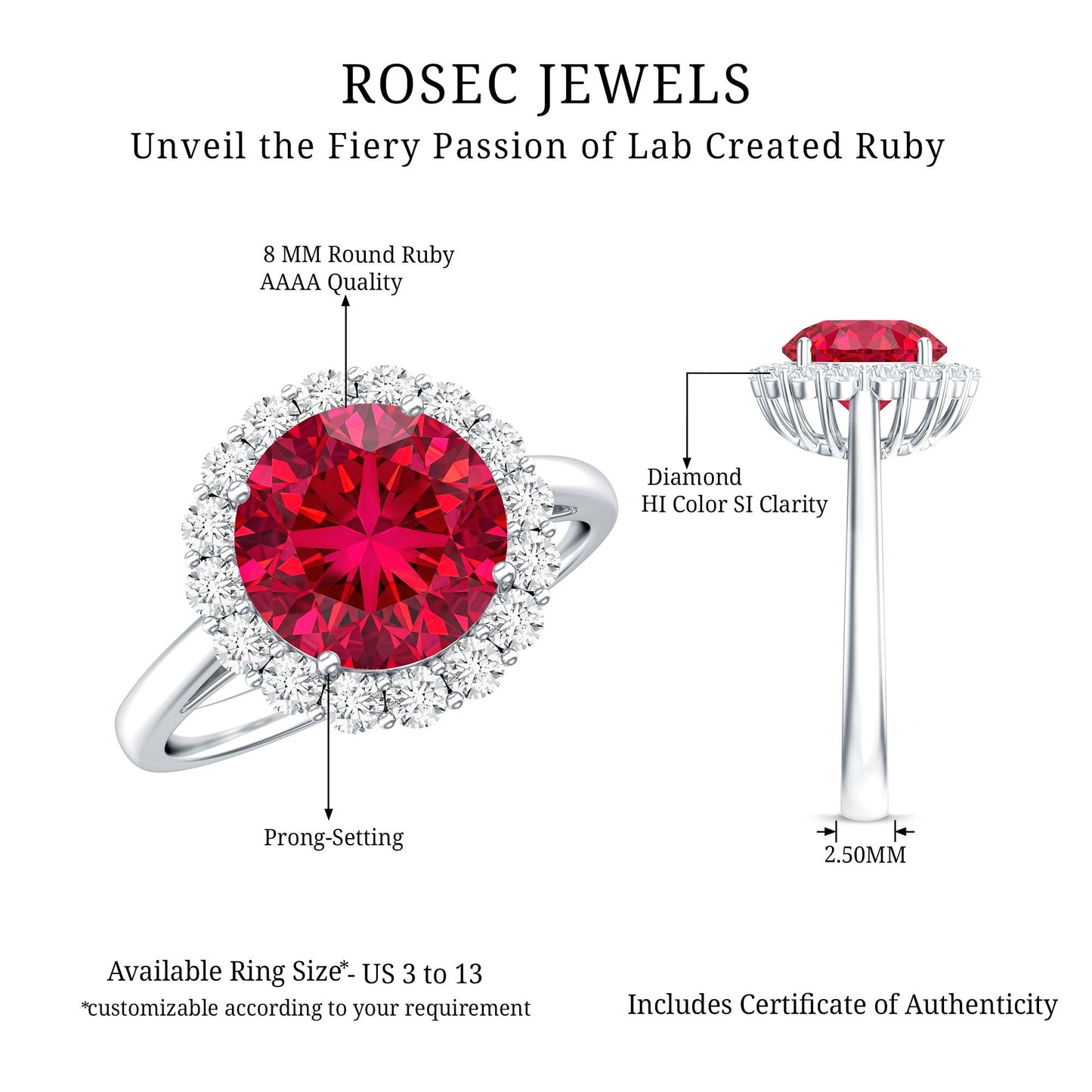 Lab Created 2.3 Carat Ruby Halo Engagement Ring with Diamonds