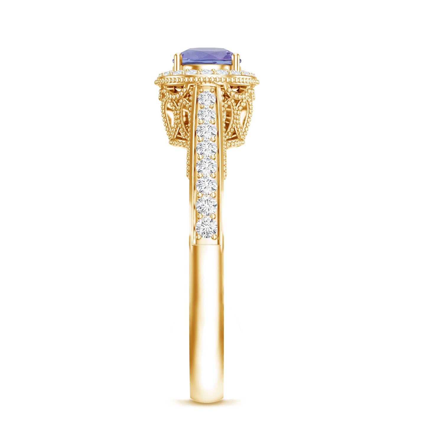 Vintage Style Tanzanite Engagement Ring with Diamond Halo