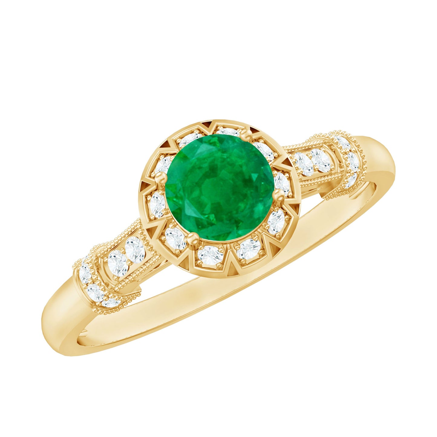 Vintage Inspired Emerald Engagement Ring with Diamond