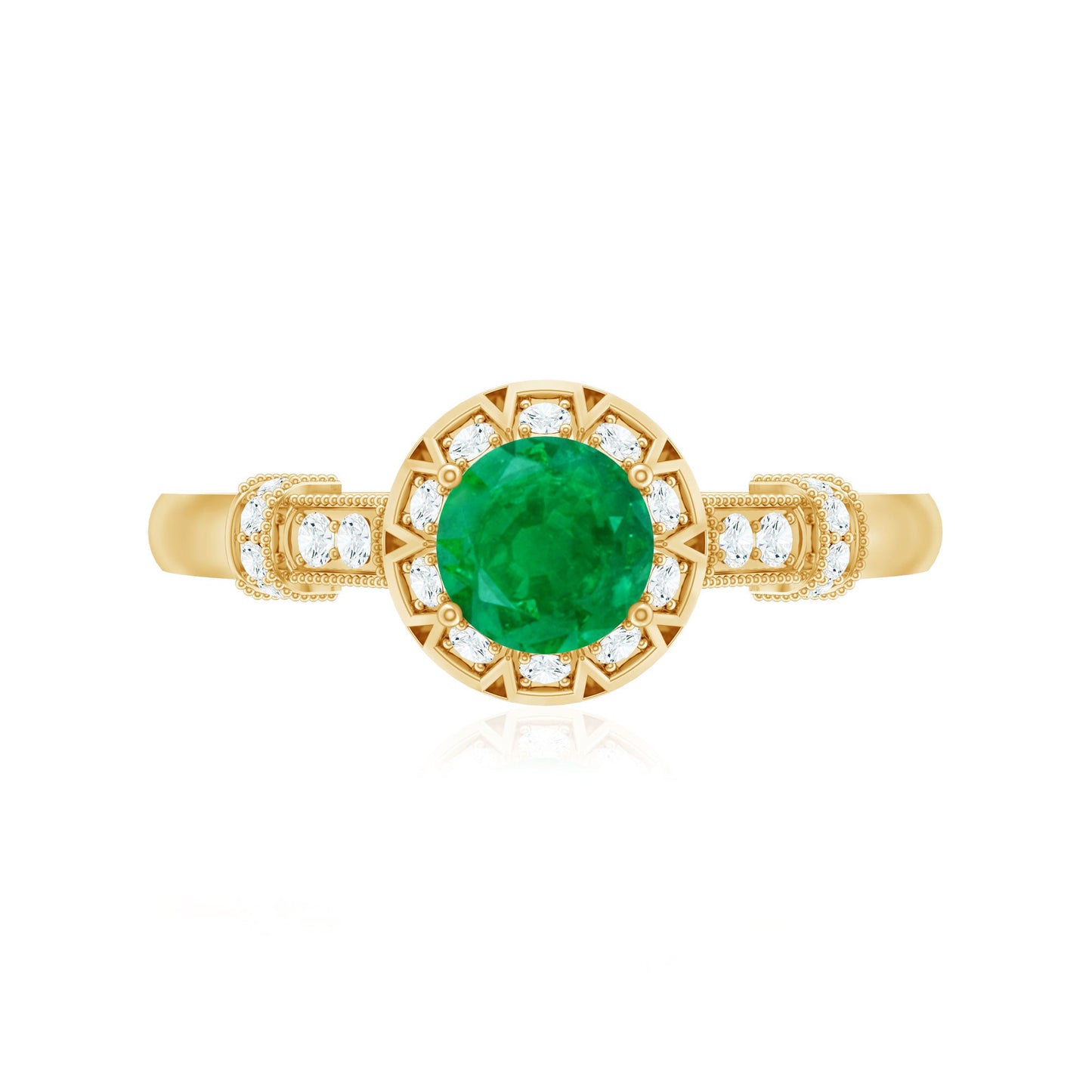 Vintage Inspired Emerald Engagement Ring with Diamond