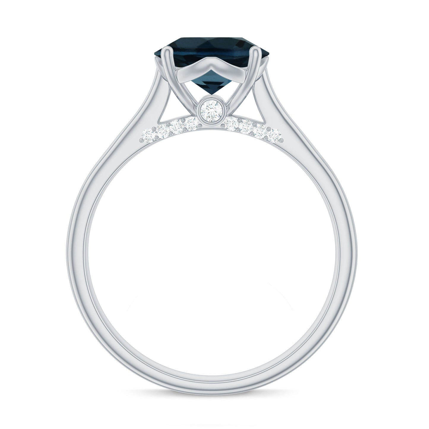 Solitaire Round London Blue Topaz Cathedral Engagement Ring