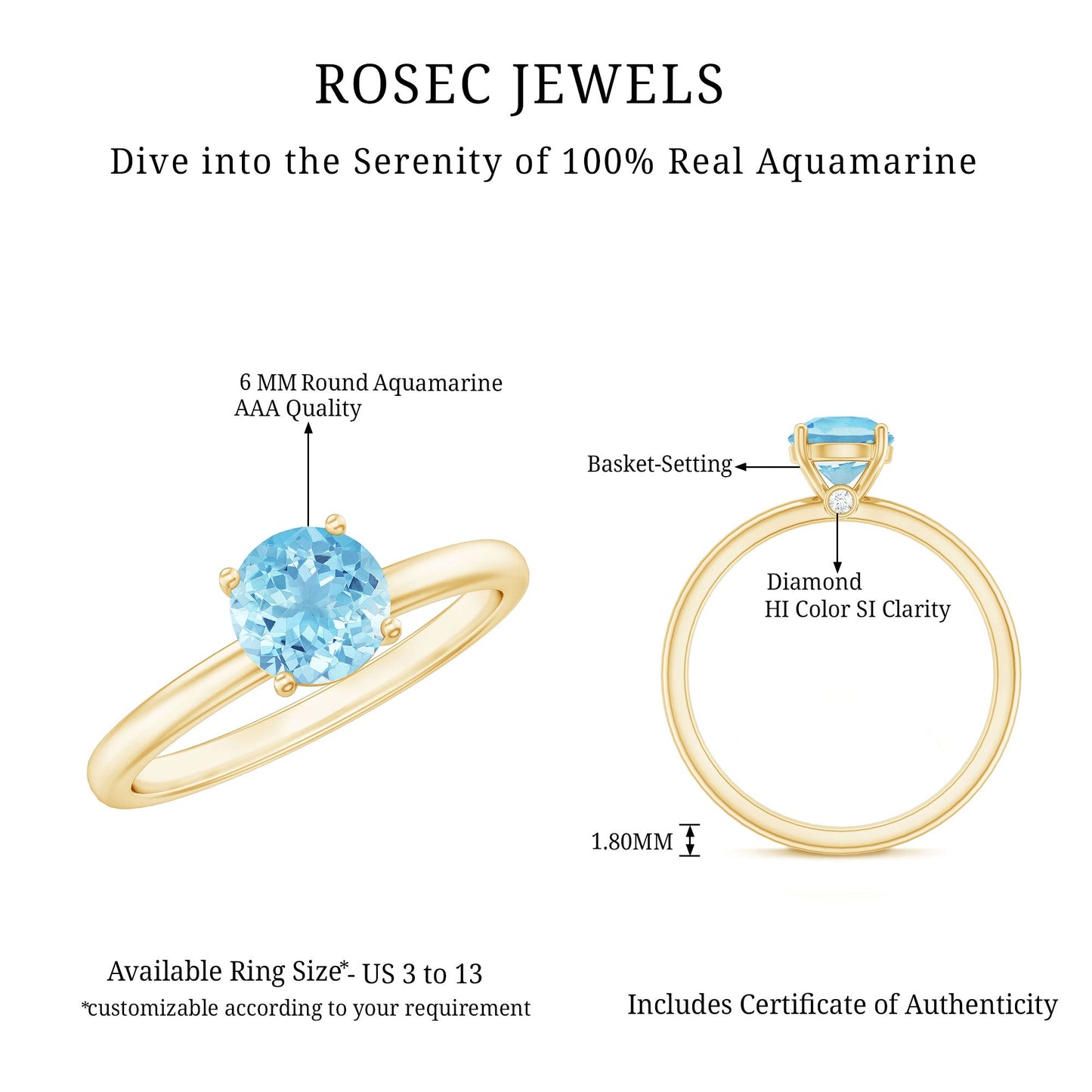 Natural Aquamarine Promise Ring with Surprise Diamond