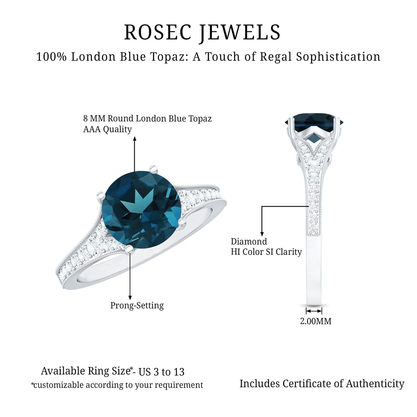 Natural London Blue Topaz and Diamond Engagement Ring
