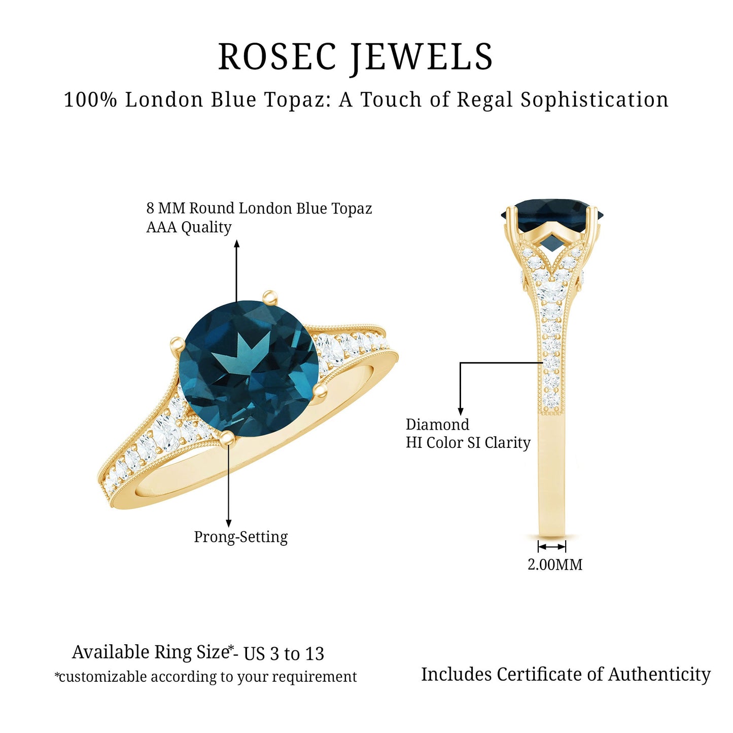Natural London Blue Topaz and Diamond Engagement Ring