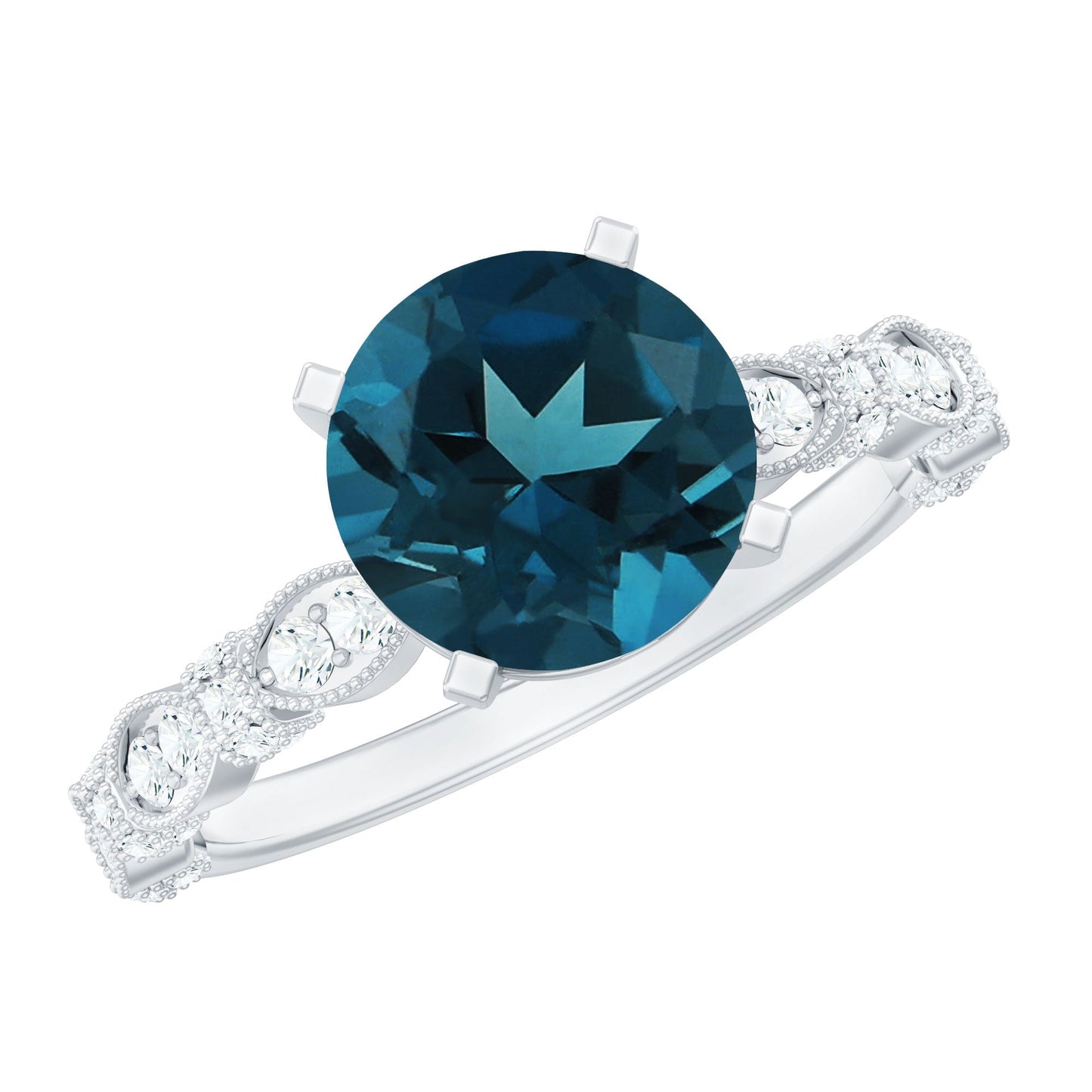 2 Carat London Blue Topaz Solitaire Engagement Ring with Diamonds