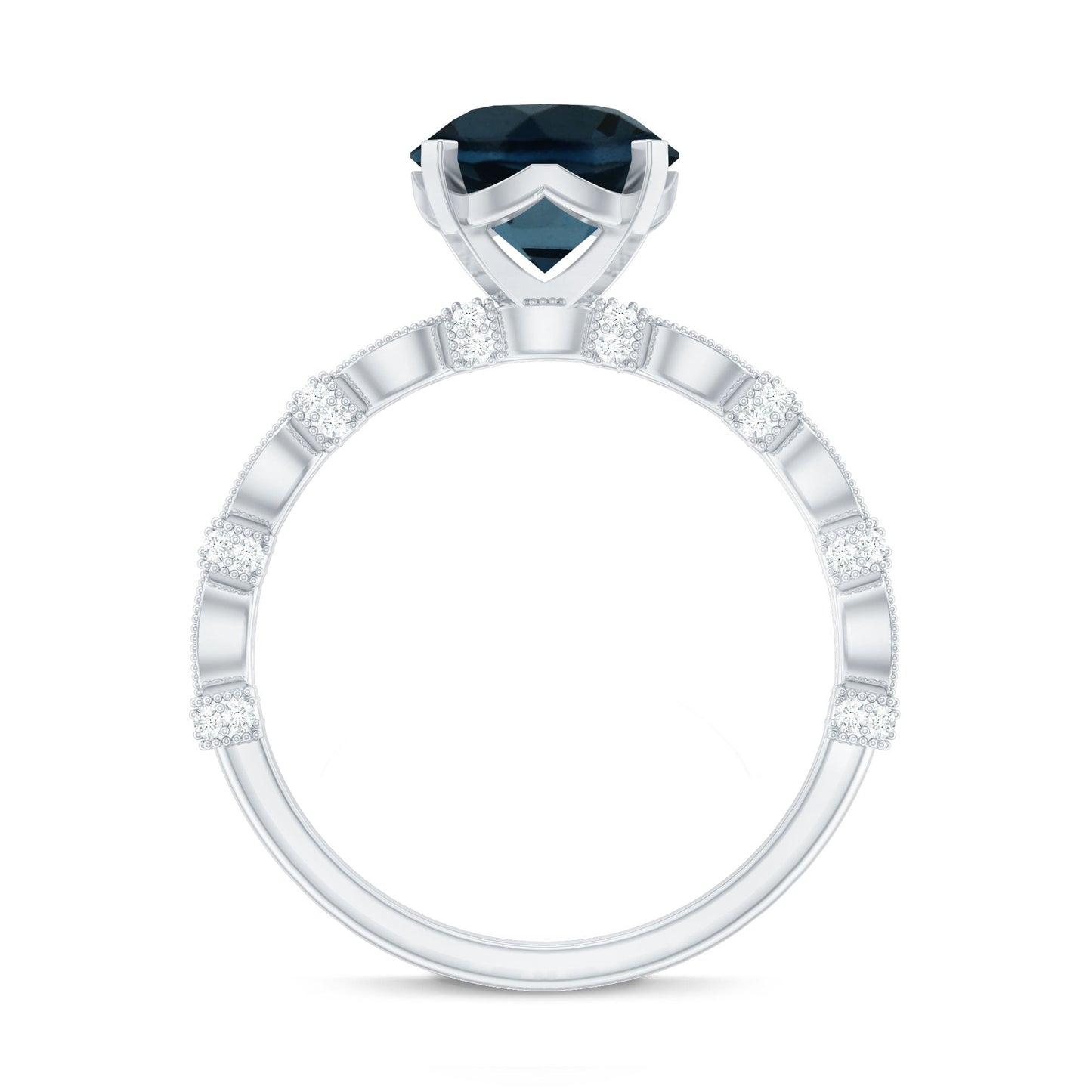 2 Carat London Blue Topaz Solitaire Engagement Ring with Diamonds
