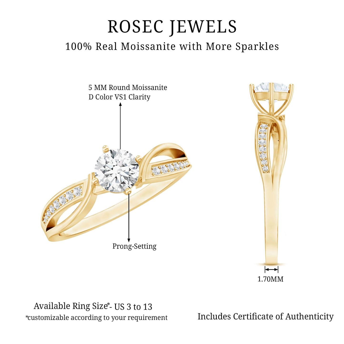 Certified Moissanite Infinity Engagement Ring for Women