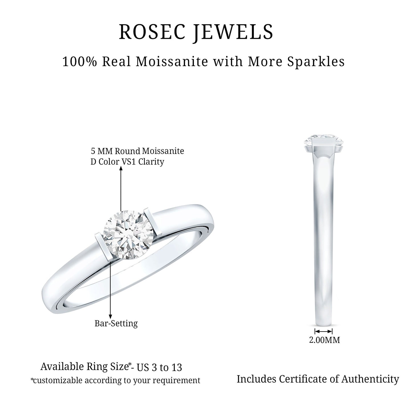 Bar Set Moissanite Solitaire Promise Ring