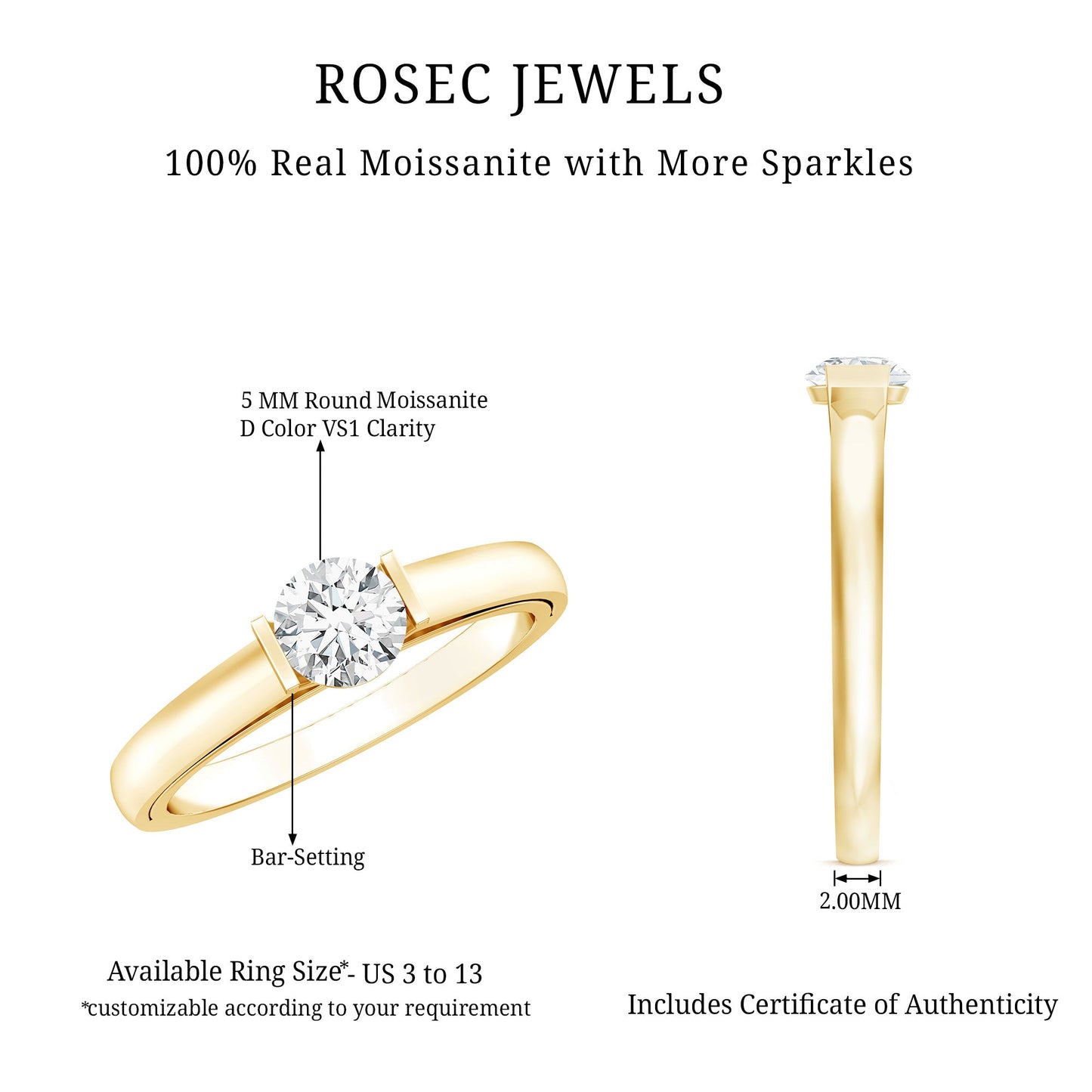 Bar Set Moissanite Solitaire Promise Ring