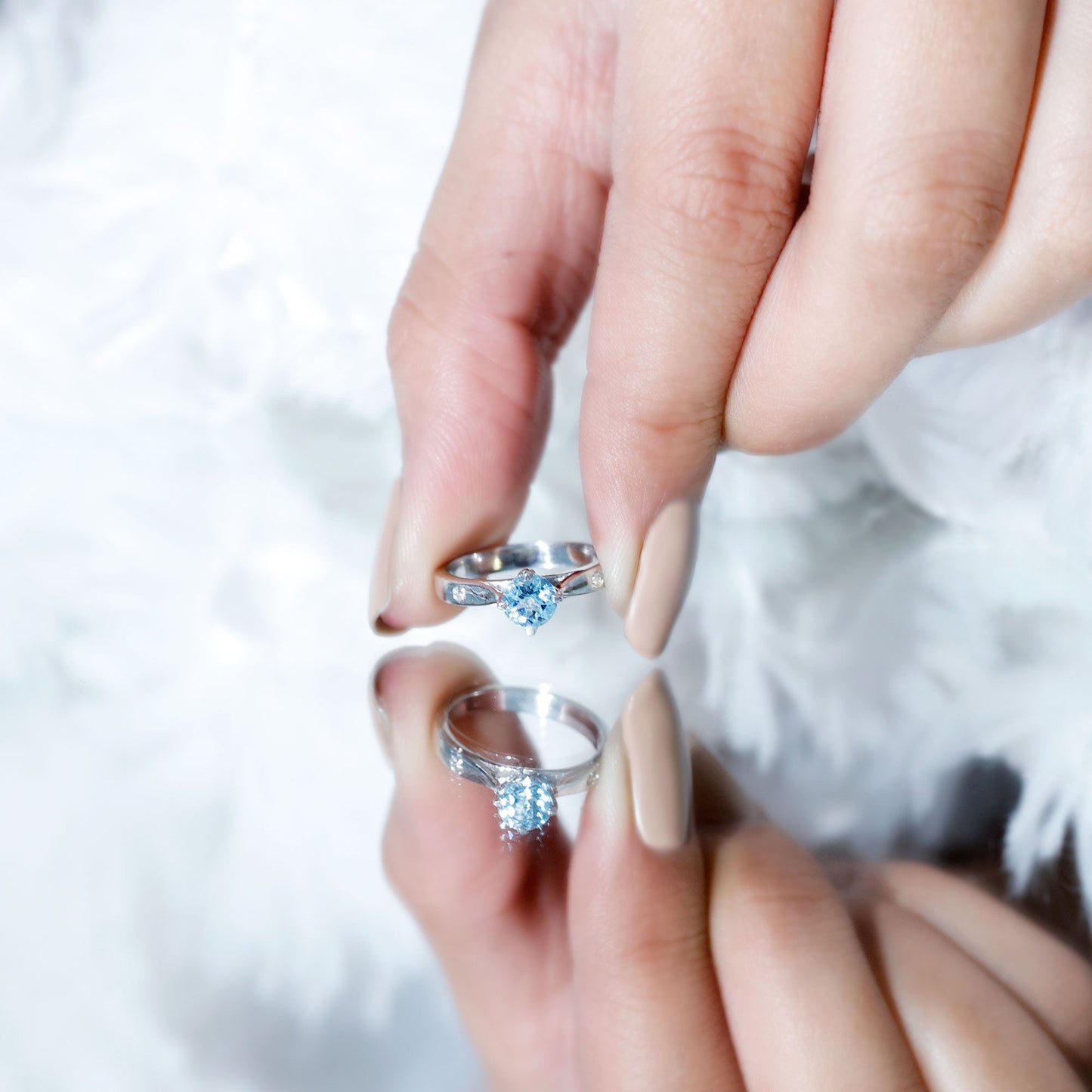 6 MM Certified Aquamarine Solitaire Promise Ring with Diamond
