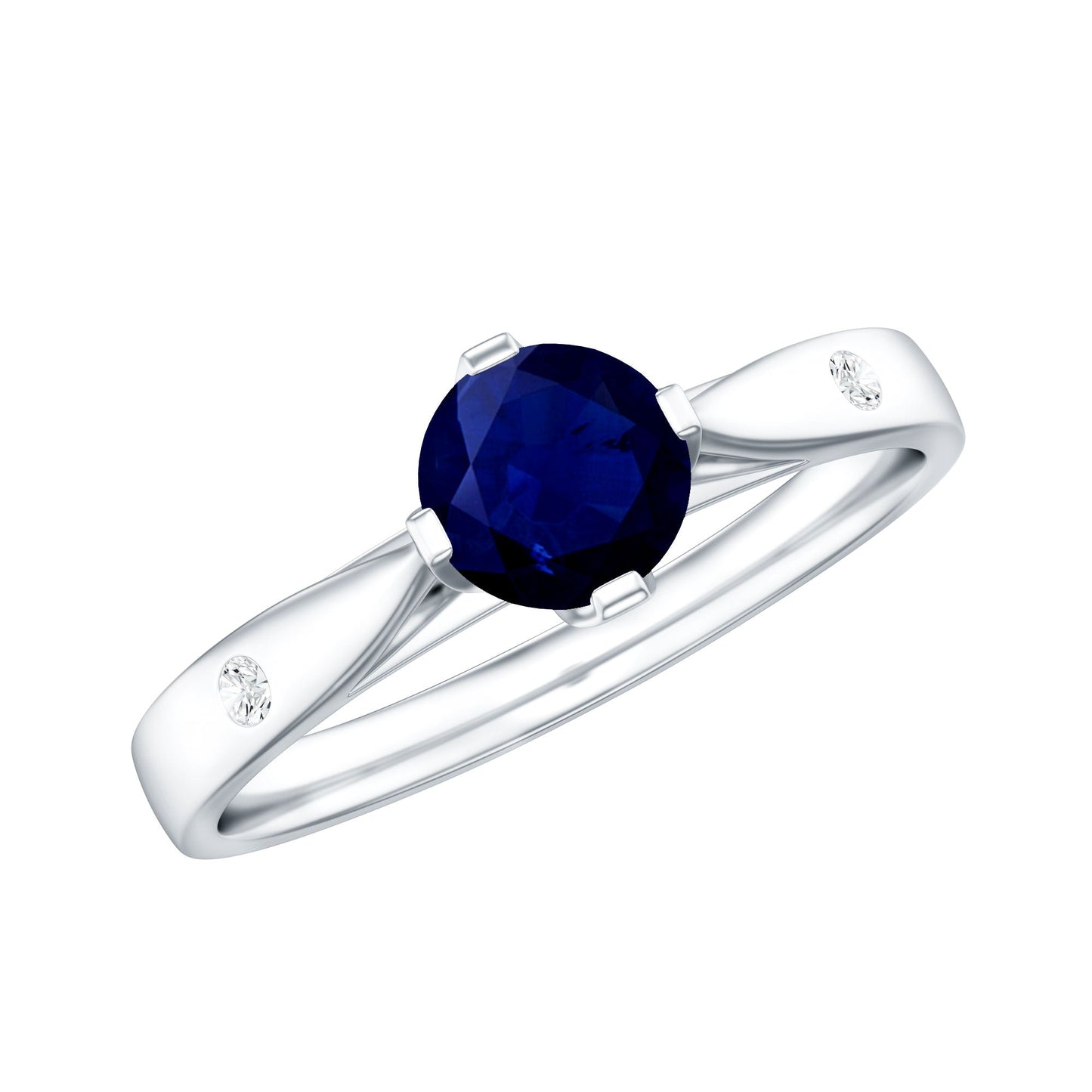 Round Cut Certified Blue Sapphire Promise Ring with Diamond