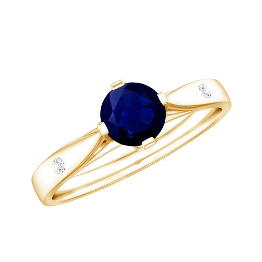 Round Cut Certified Blue Sapphire Promise Ring with Diamond