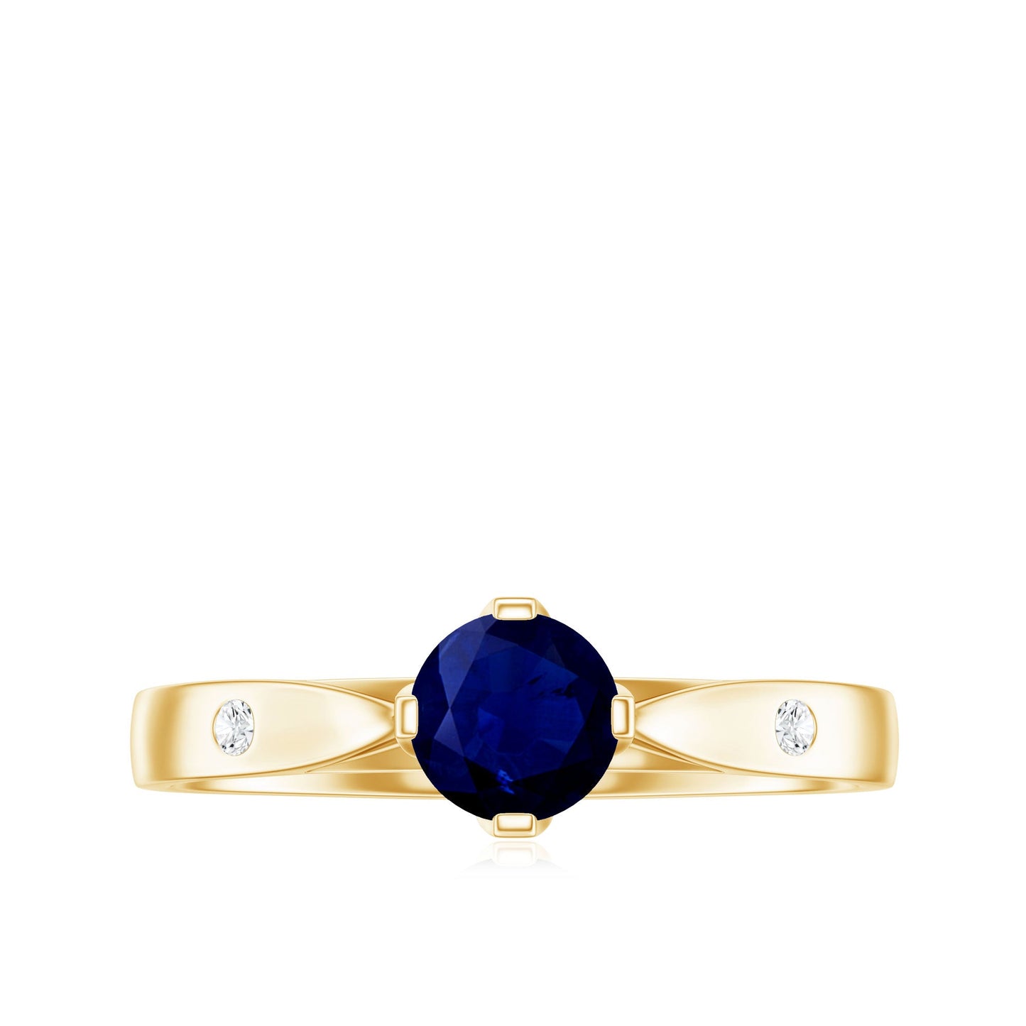 Round Cut Certified Blue Sapphire Promise Ring with Diamond