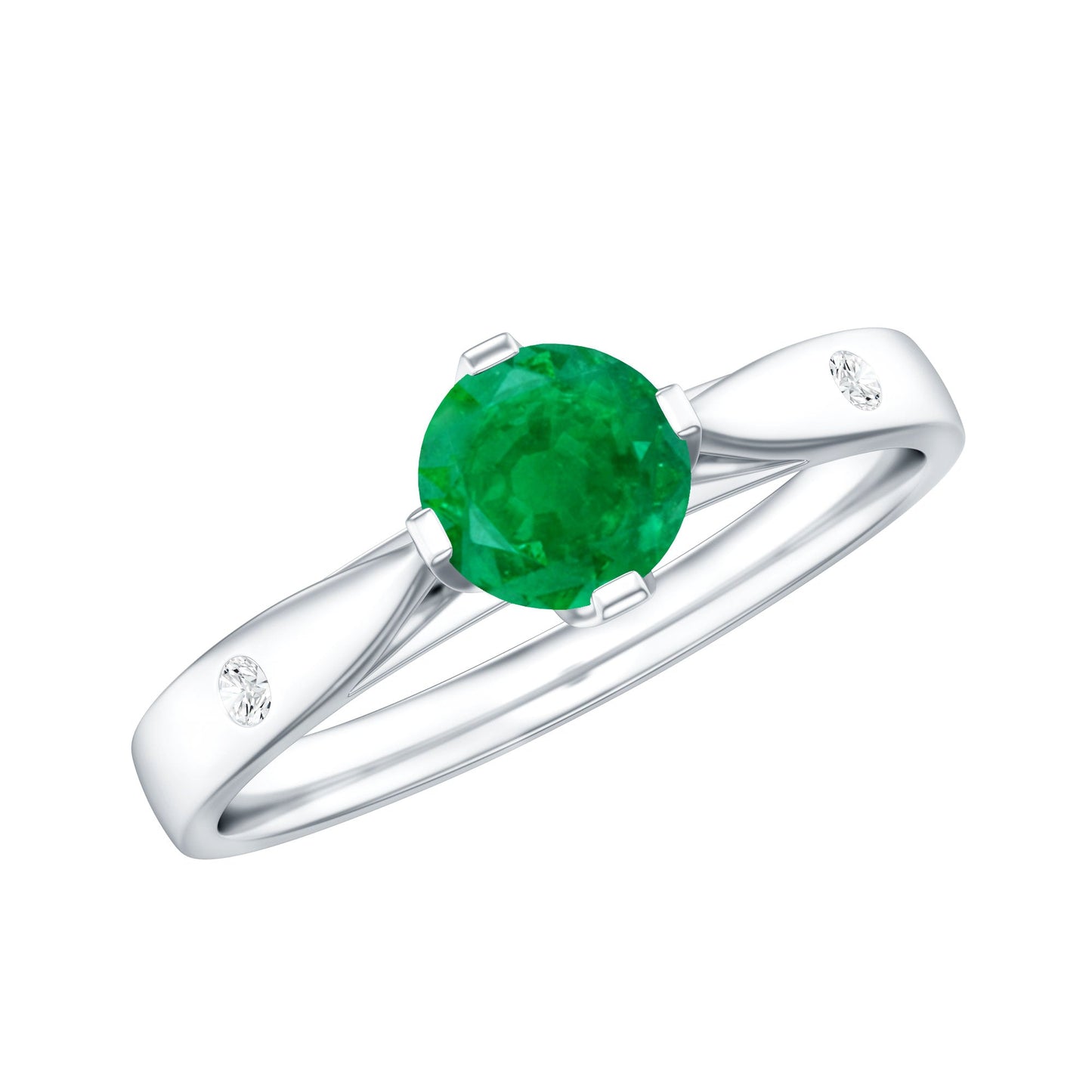 Natural Emerald Diamond Promise Ring with Pinched Shank